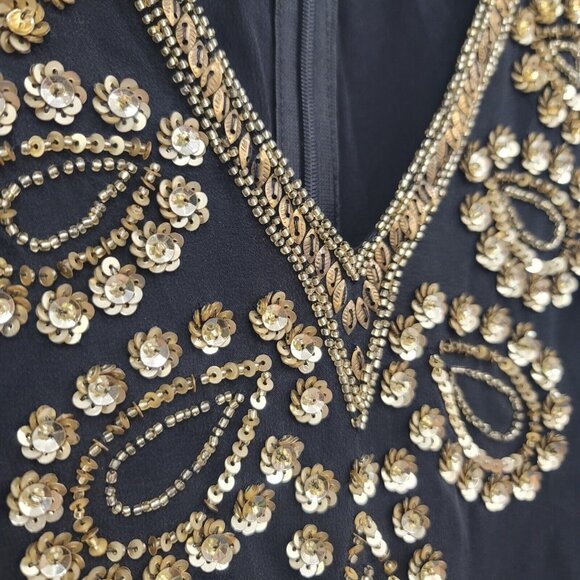 French Connection Womens Silk Beaded Mini Dress Size 4 Black Boho Coachella - Picture 3 of 12